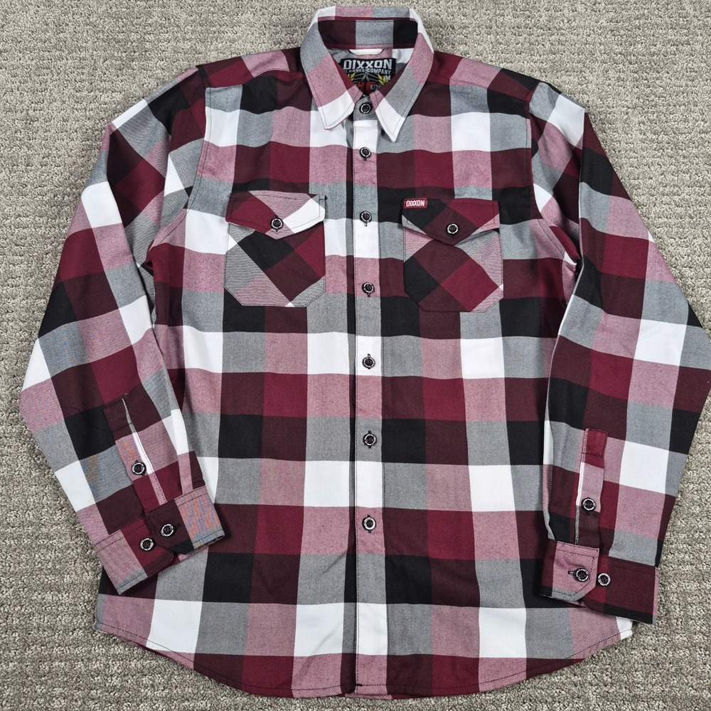 Dixxon Flannel Shirt Mens M Southpaw Maroon Black Plaid D-Tech Button